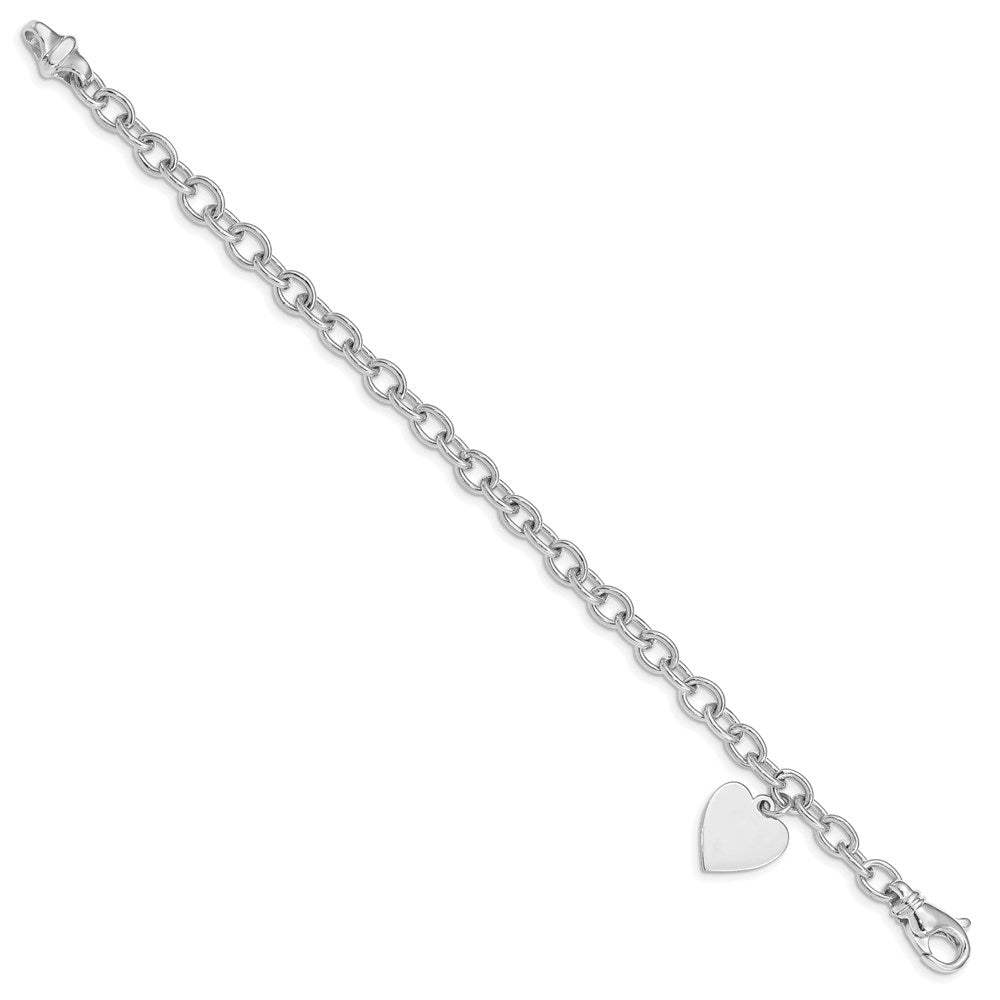 Engravable Solid Dangle Heart Charm and Solid Polished Link Bracelet - WBC