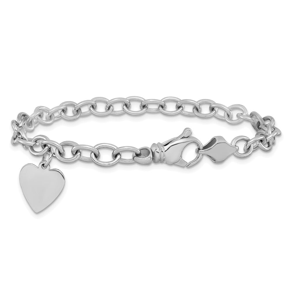 Engravable Solid Dangle Heart Charm and Solid Polished Link Bracelet - WBC