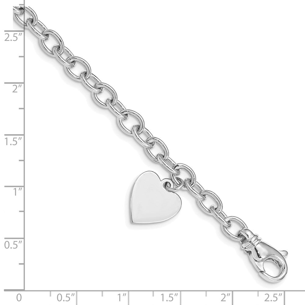 Engravable Solid Dangle Heart Charm and Solid Polished Link Bracelet - WBC