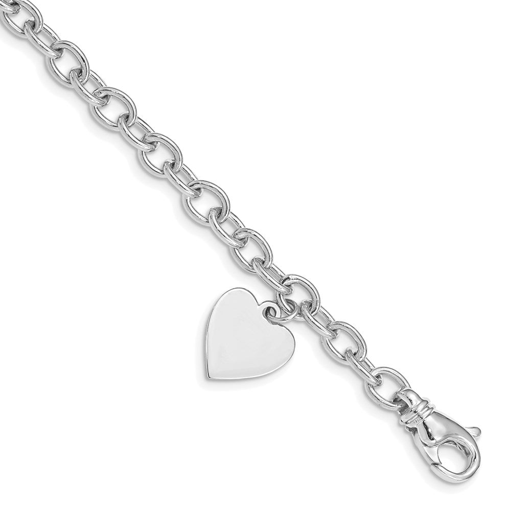 Engravable Solid Dangle Heart Charm and Solid Polished Link Bracelet - WBC
