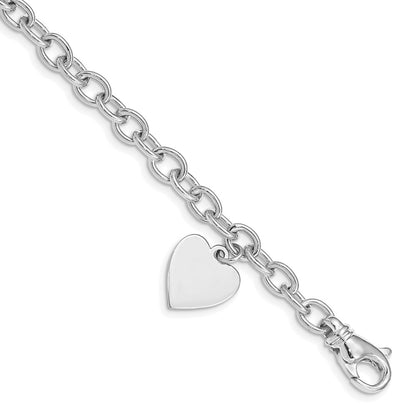 Engravable Solid Dangle Heart Charm and Solid Polished Link Bracelet - WBC