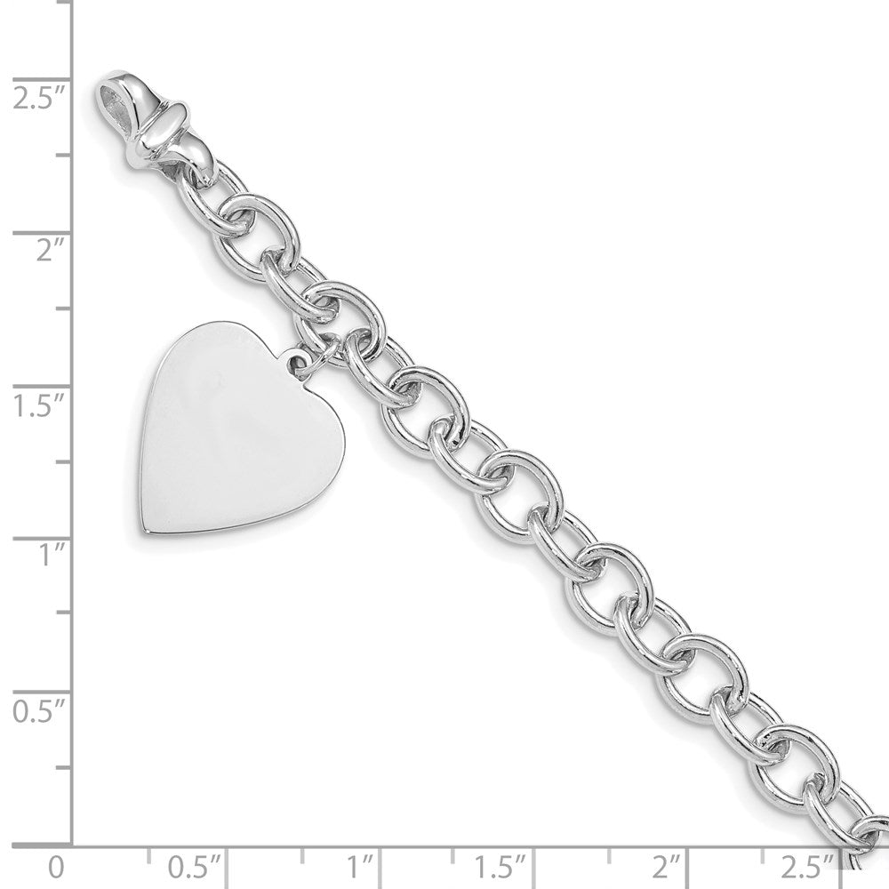 Engravable Solid Dangle Heart Charm and Solid Polished Link Bracelet - WBC