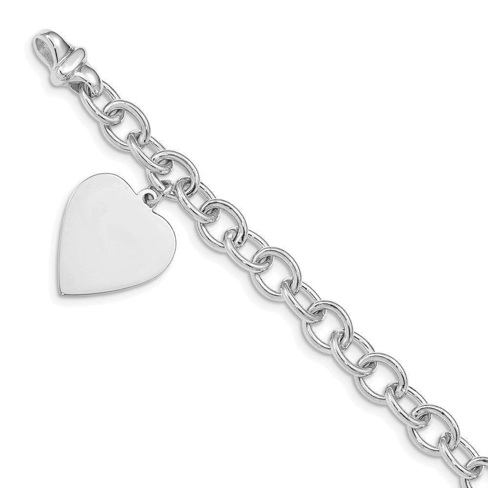 Engravable Solid Dangle Heart Charm and Solid Polished Link Bracelet - WBC