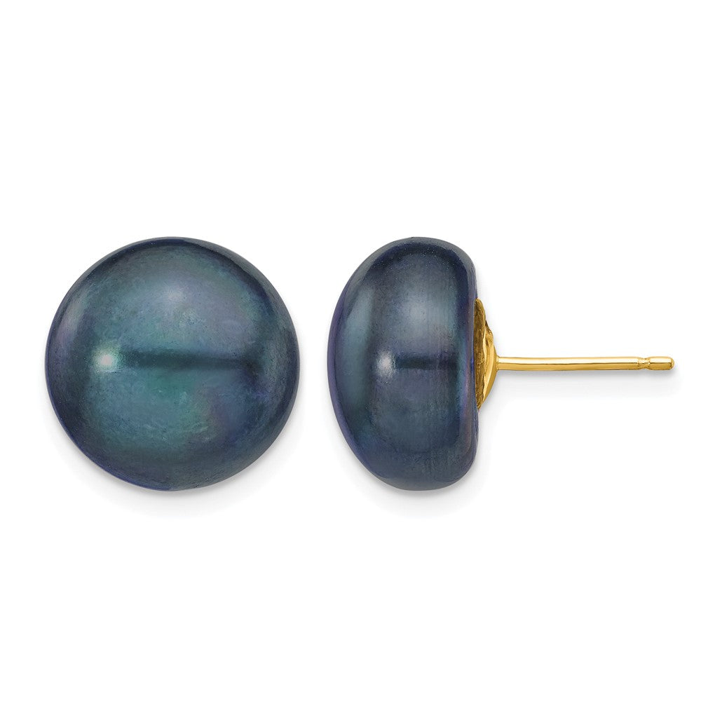 12- Black Button Freshwater Cultured Pearl Stud Post Earrings - WBC