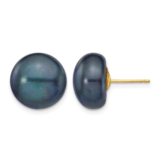 12- Black Button Freshwater Cultured Pearl Stud Post Earrings - WBC