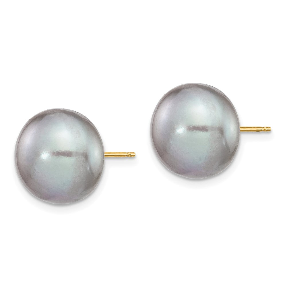 12- Grey Button Freshwater Cultured Pearl Stud Post Earrings - WBC