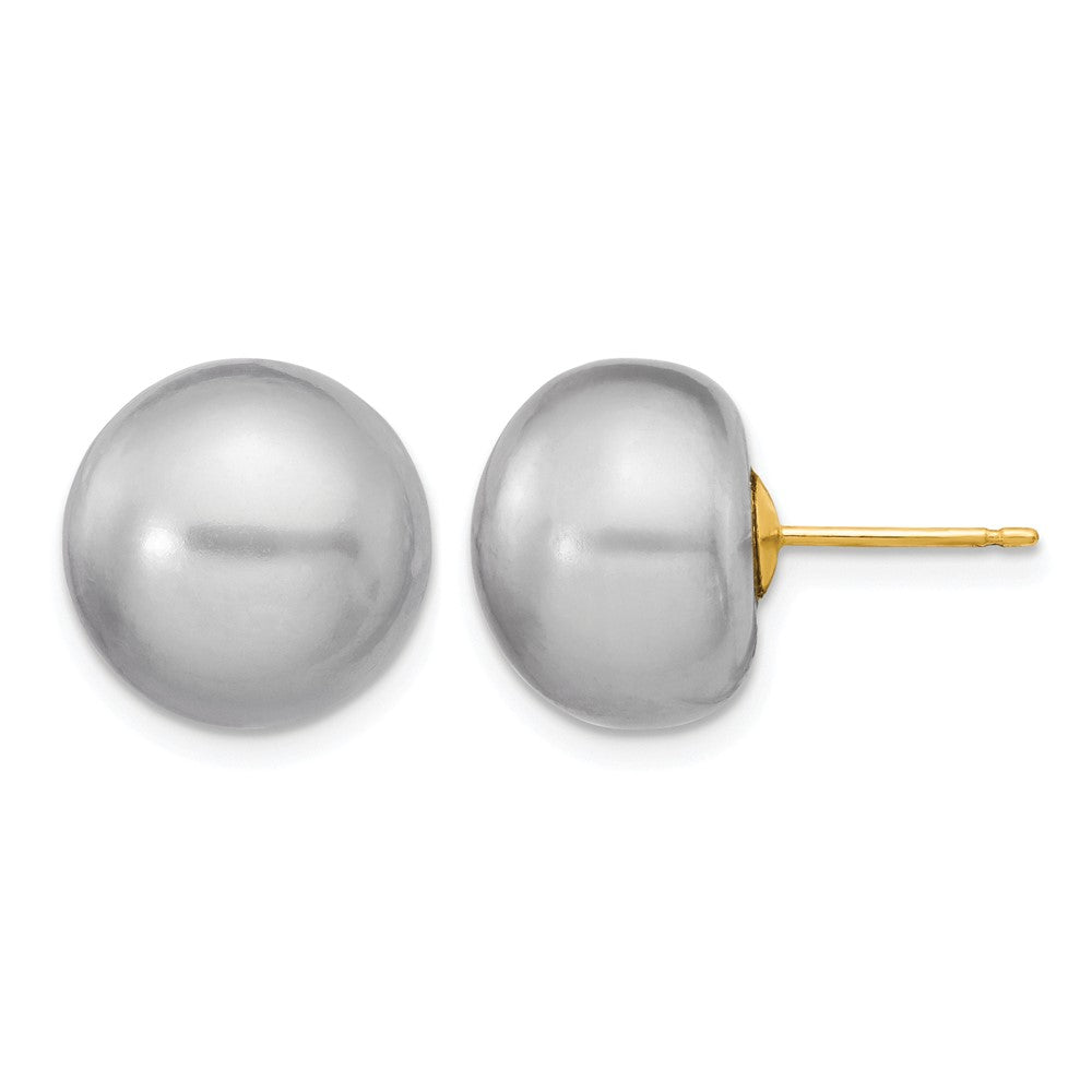 12- Grey Button Freshwater Cultured Pearl Stud Post Earrings - WBC