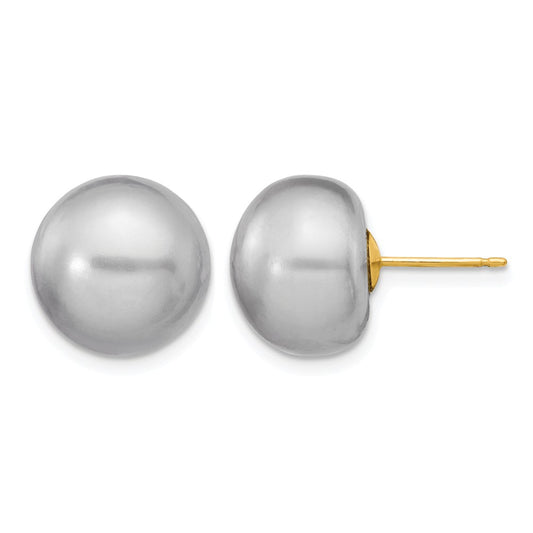 12- Grey Button Freshwater Cultured Pearl Stud Post Earrings - WBC