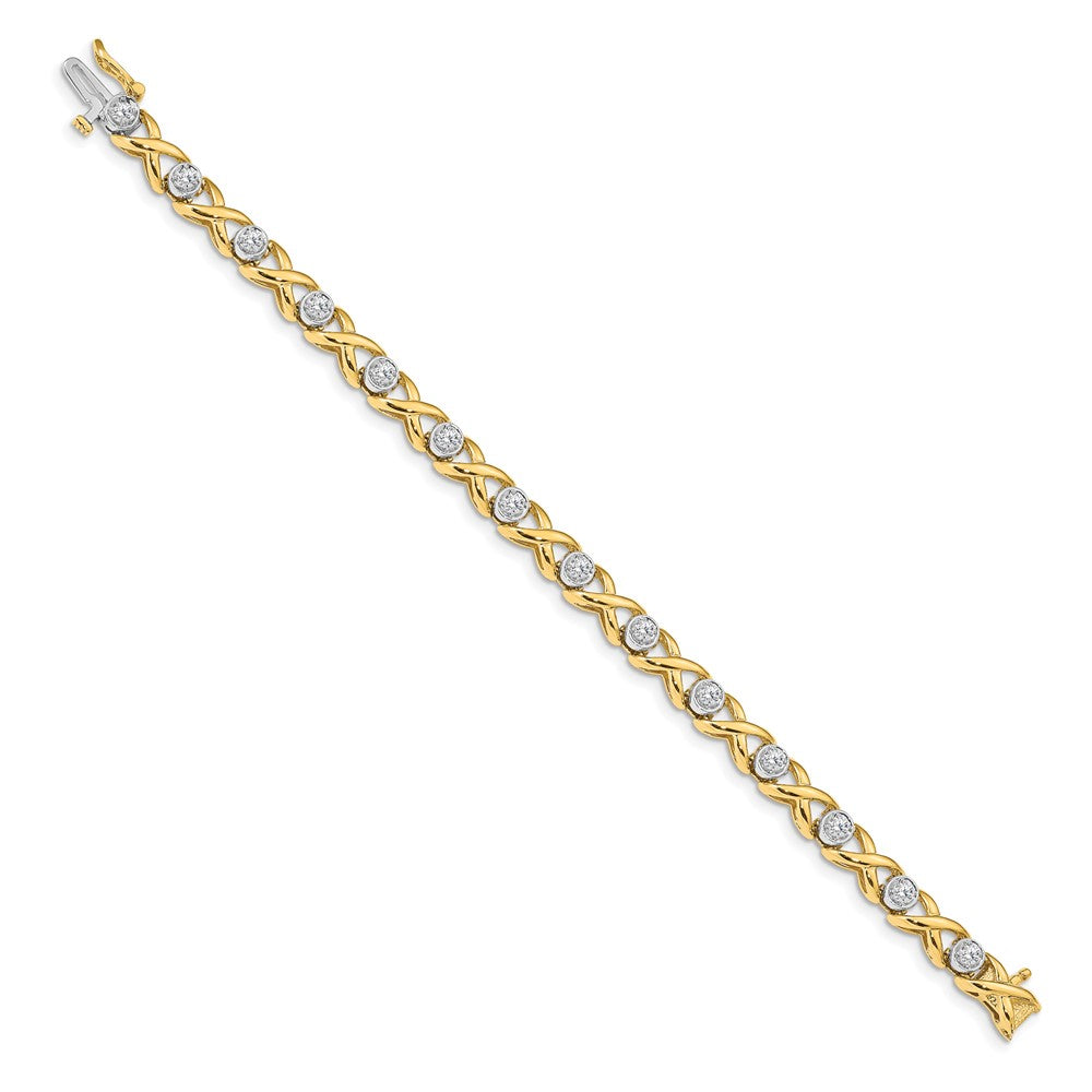 Two-tone Holds 1 carat 14- Round Diamond 4-prong X-design Tennis Bracelet Mounting - WBC
