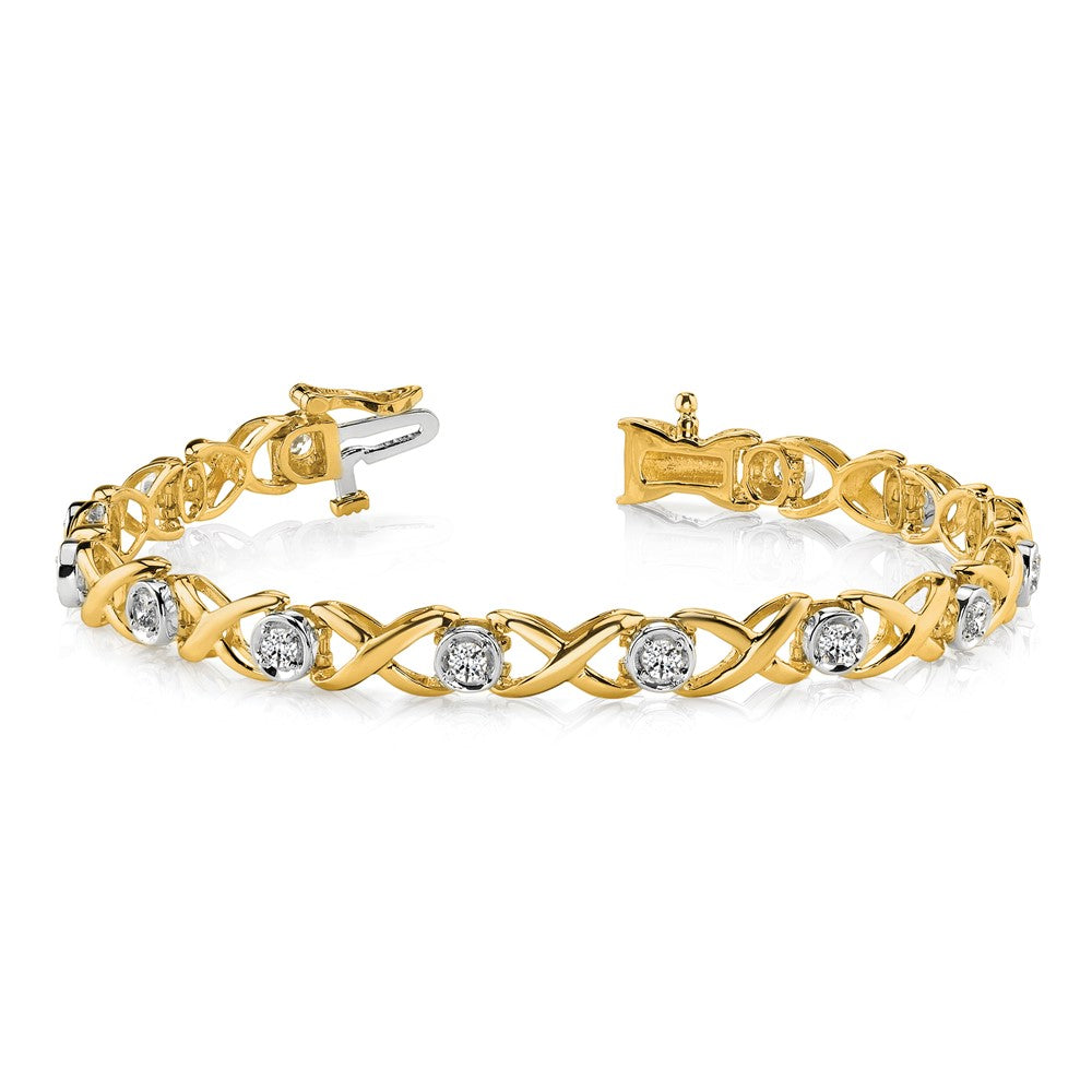 Two-tone Holds 1 carat 14- Round Diamond 4-prong X-design Tennis Bracelet Mounting - WBC