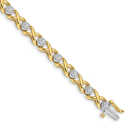 Two-tone Holds 1 carat 14- Round Diamond 4-prong X-design Tennis Bracelet Mounting - WBC