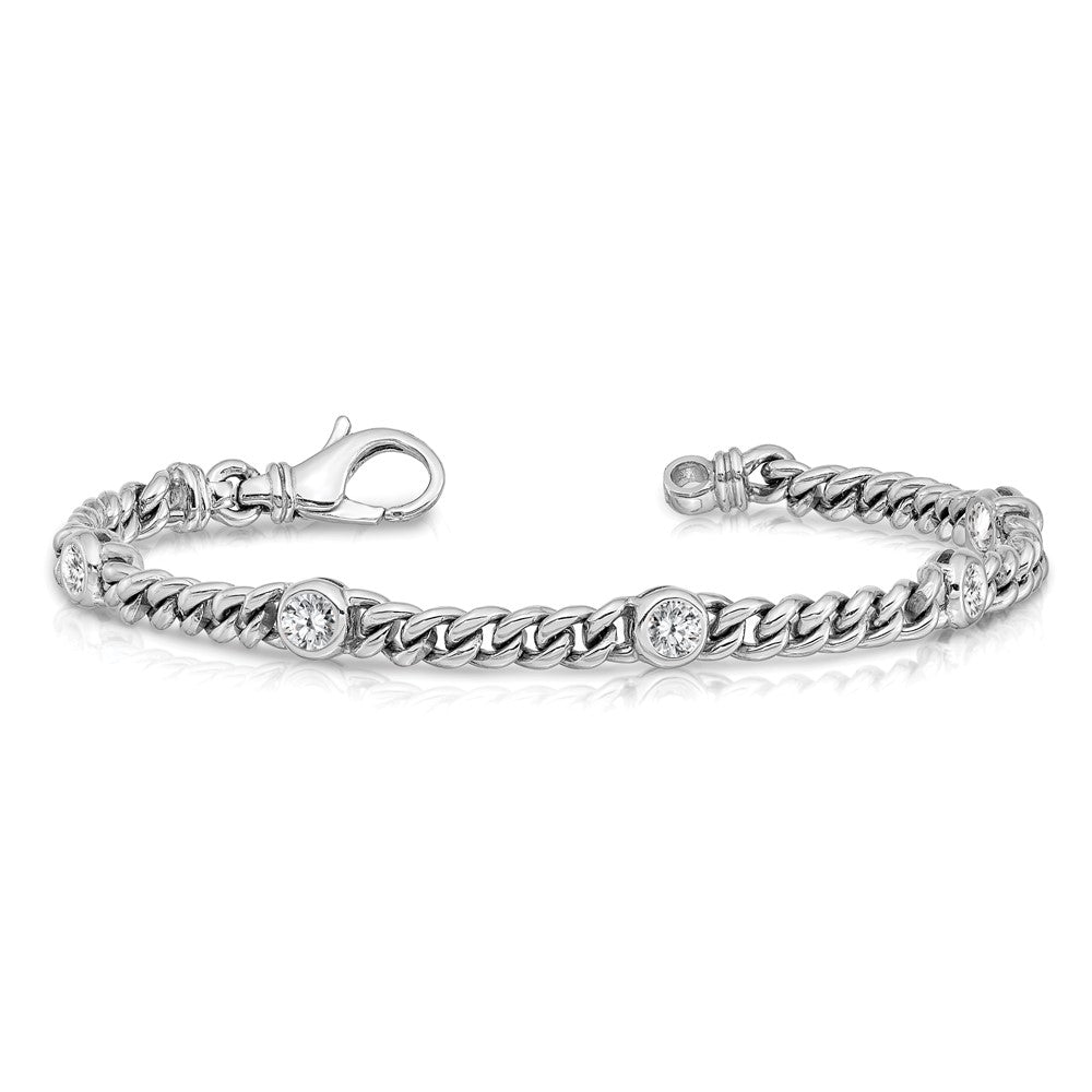 Holds 1 carat 5- Round Diamond Bezel Curb Link Bracelet Mounting - WBC
