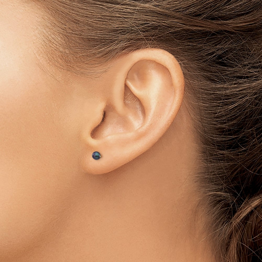 3- Black Button Freshwater Cultured Pearl Stud Post Earrings - WBC