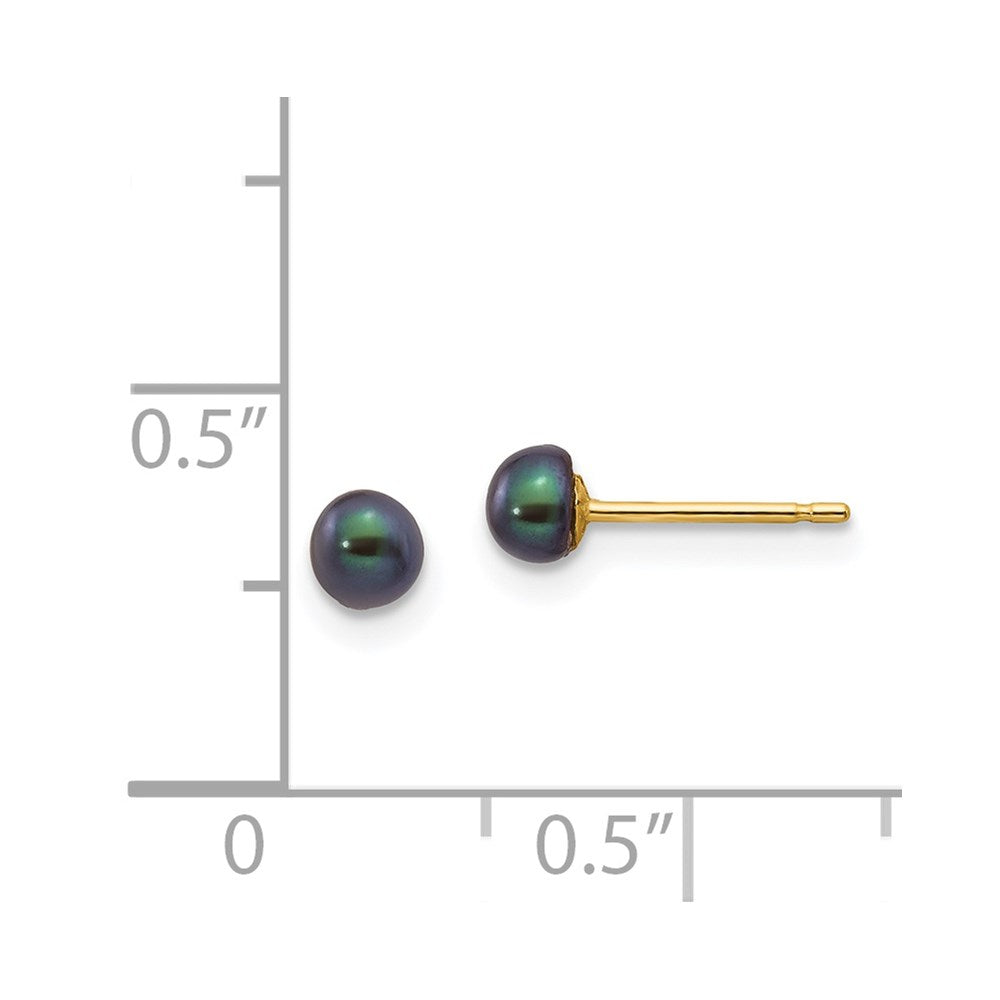 3- Black Button Freshwater Cultured Pearl Stud Post Earrings - WBC