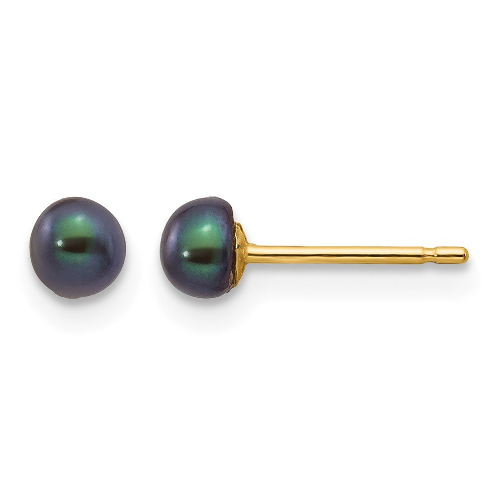 3- Black Button Freshwater Cultured Pearl Stud Post Earrings - WBC