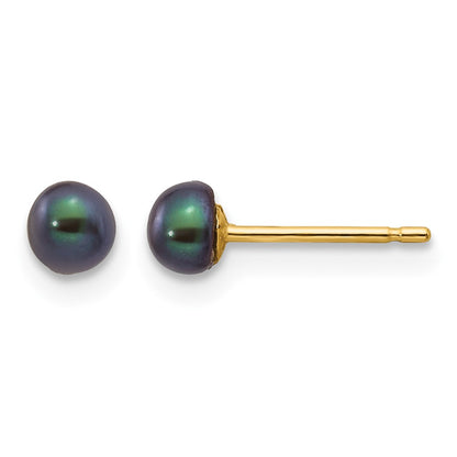 3- Black Button Freshwater Cultured Pearl Stud Post Earrings - WBC