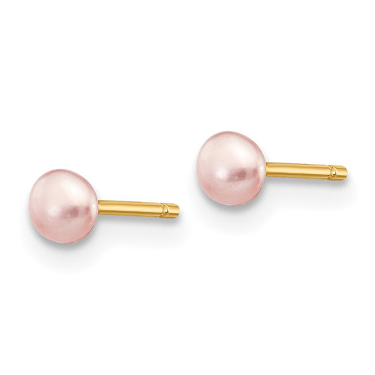 3- Pink Button Freshwater Cultured Pearl Stud Post Earrings - WBC
