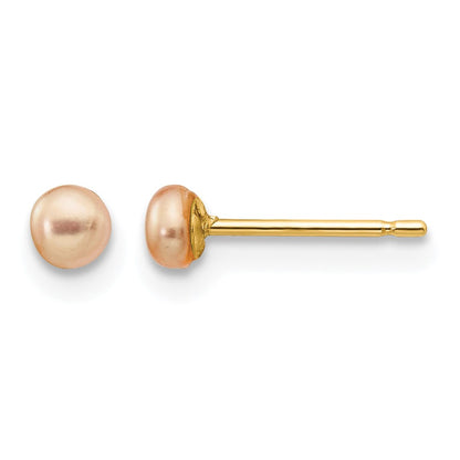 3- Pink Button Freshwater Cultured Pearl Stud Post Earrings - WBC