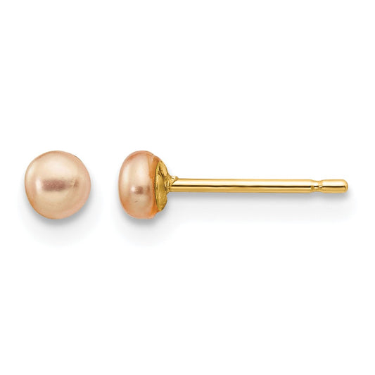 3- Pink Button Freshwater Cultured Pearl Stud Post Earrings - WBC