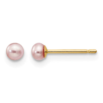 3- Purple Button Freshwater Cultured Pearl Stud Post Earrings - WBC