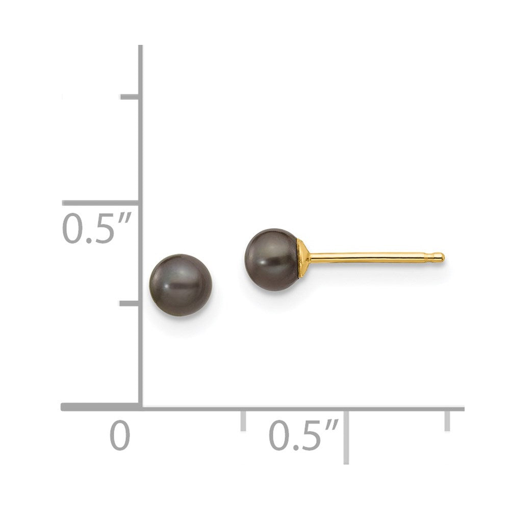 3- Black Round Freshwater Cultured Pearl Stud Post Earrings - WBC