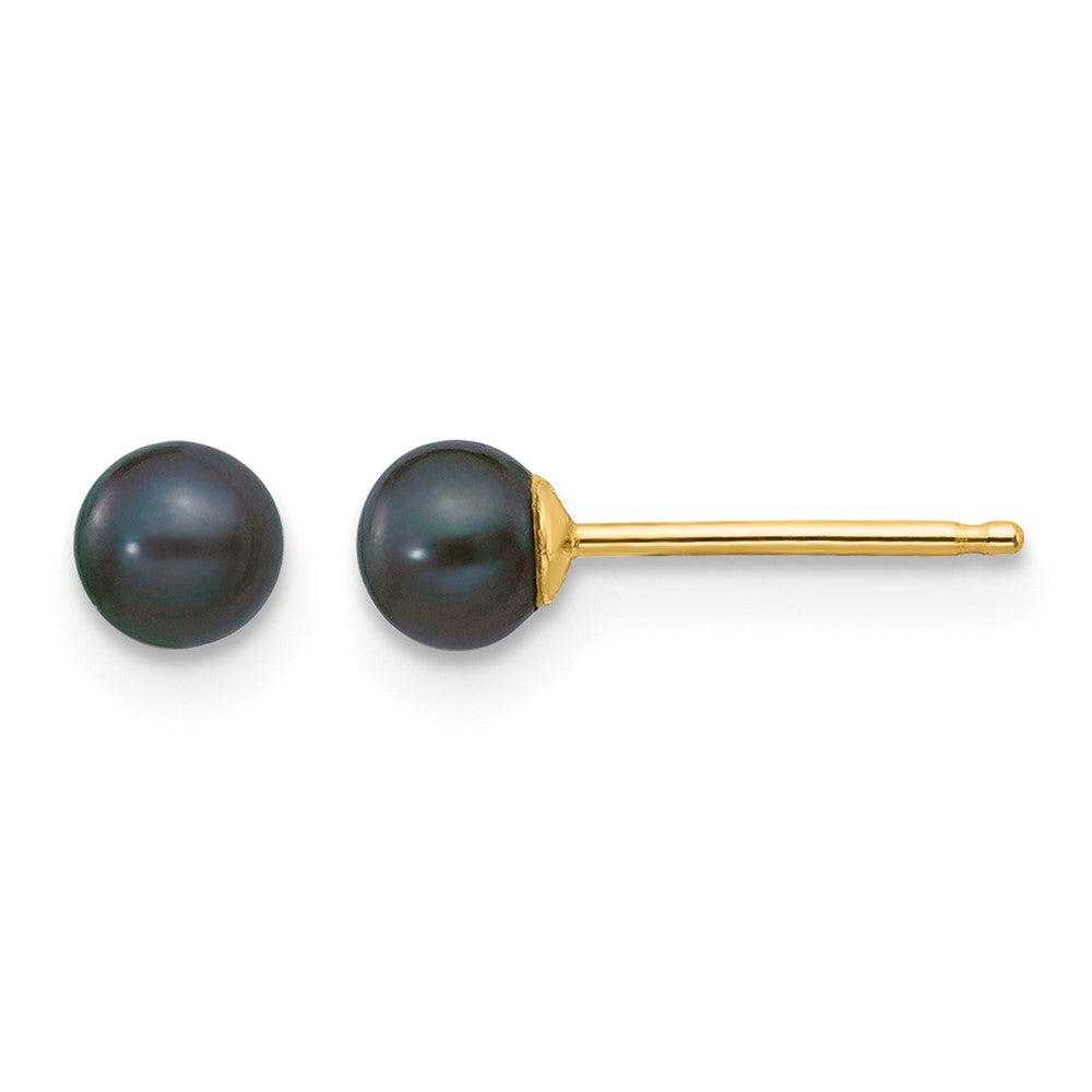 3- Black Round Freshwater Cultured Pearl Stud Post Earrings - WBC