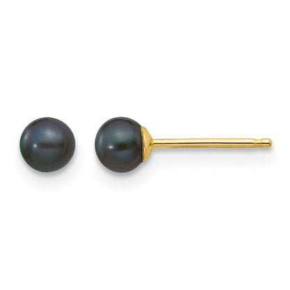 3- Black Round Freshwater Cultured Pearl Stud Post Earrings - WBC