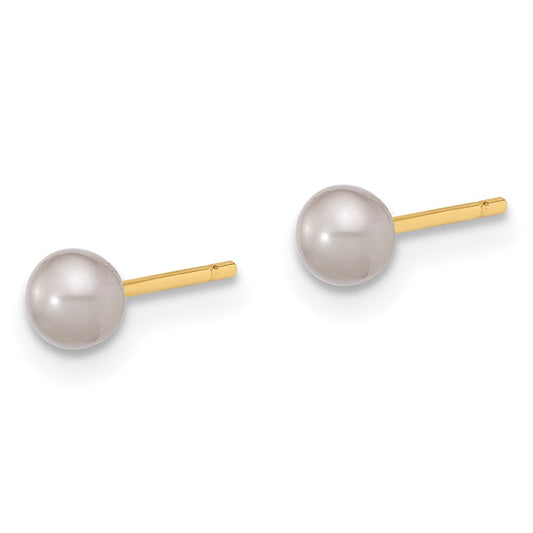 3- Grey Round Freshwater Cultured Pearl Stud Post Earrings - WBC