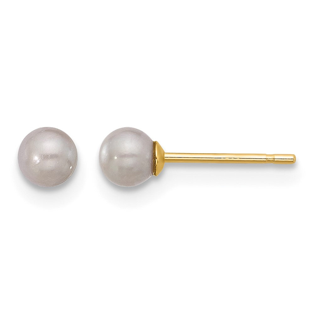 3- Grey Round Freshwater Cultured Pearl Stud Post Earrings - WBC