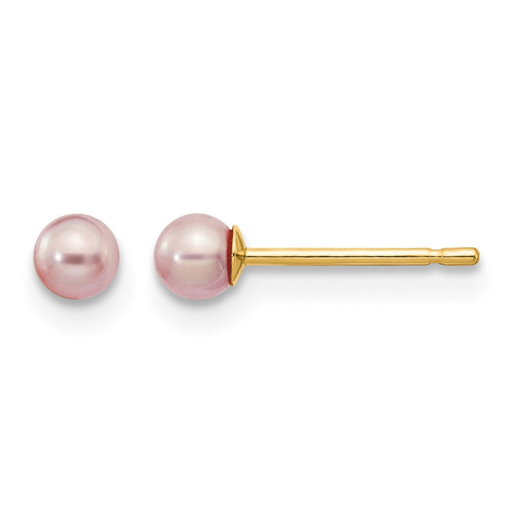 3- Purple Round Freshwater Cultured Pearl Stud Post Earrings - WBC