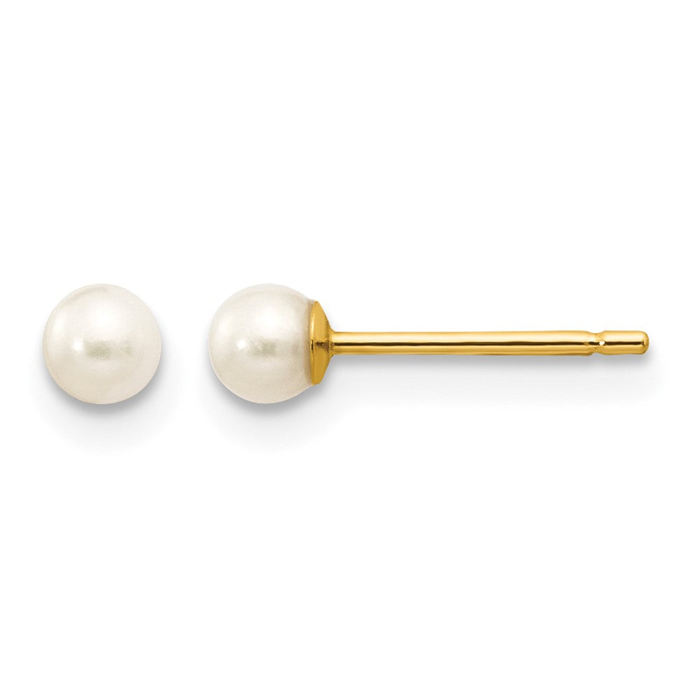 3- Round Freshwater Cultured Pearl Stud Post Earrings - WBC