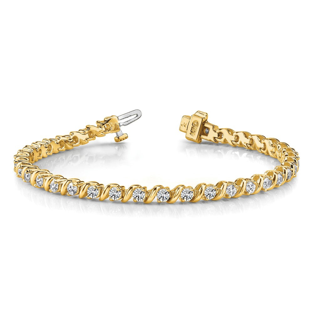 Complete 2 carat Round AA Diamond Swirled 2-prong Tennis Bracelet - WBC