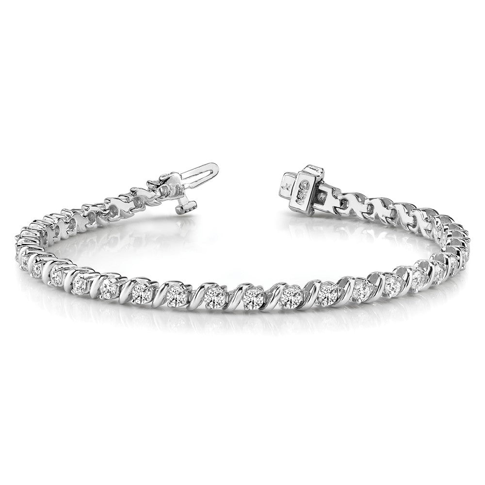 Holds 2 carat 44- Round Diamond Swirled 2-prong Tennis Bracelet Mounting - WBC