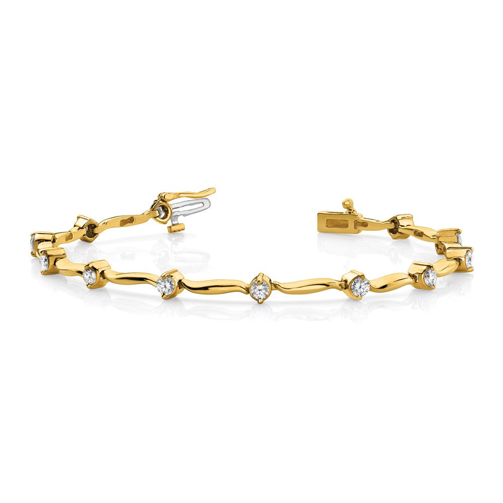 Holds 1 carat 14- Round Diamond 2-prong Wavy Bar Link Tennis Bracelet Mounting - WBC