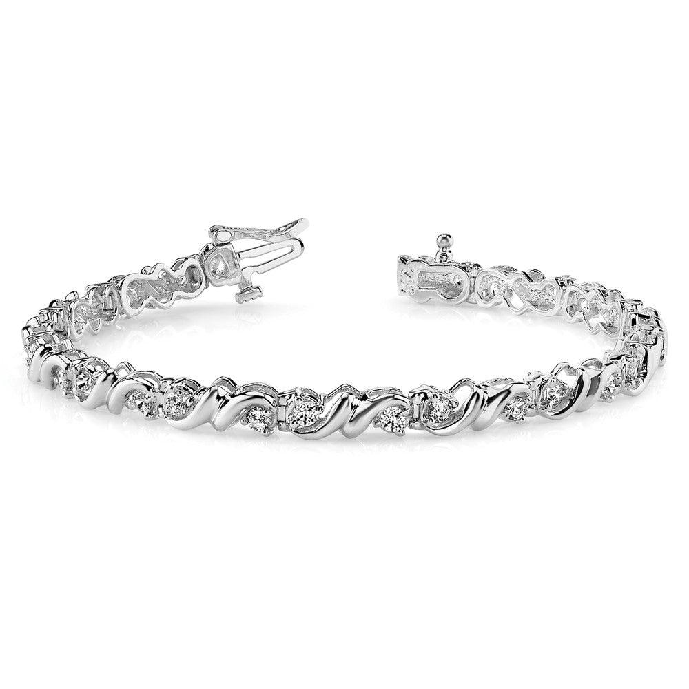 Holds 2.88 carat 28- Round Diamond Fancy Swirl Tennis Bracelet Mounting - WBC