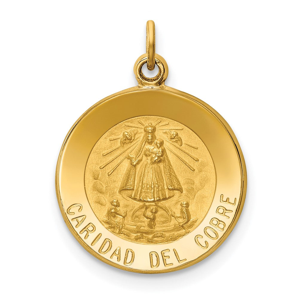 Polished and Satin Solid Caridad Del Cobre Medal Round Pendant - WBC