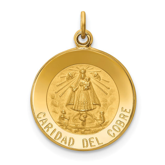 Polished and Satin Solid Caridad Del Cobre Medal Round Pendant - WBC