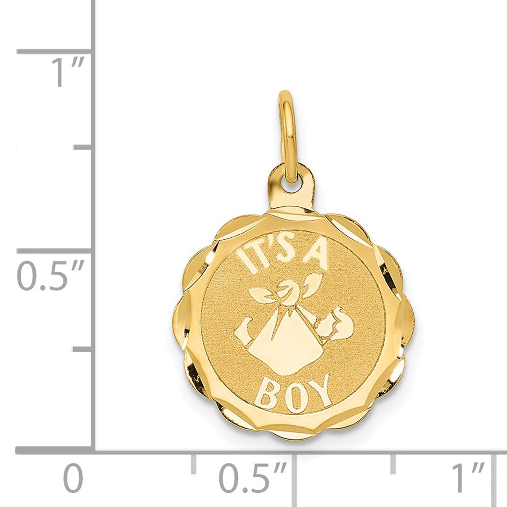 Polished IT'S A BOY Scalloped Engravable Disc Charm - WBC