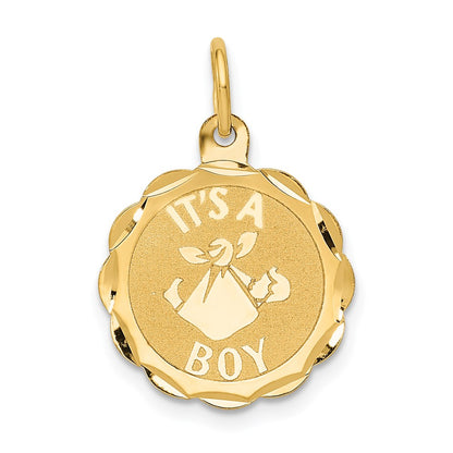 Polished IT'S A BOY Scalloped Engravable Disc Charm - WBC