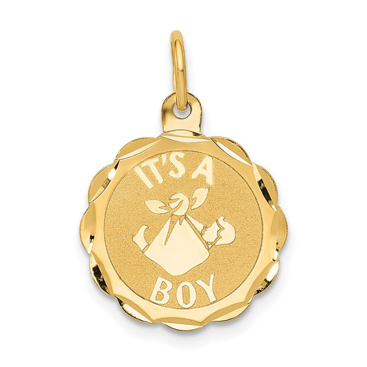 Polished IT'S A BOY Scalloped Engravable Disc Charm - WBC