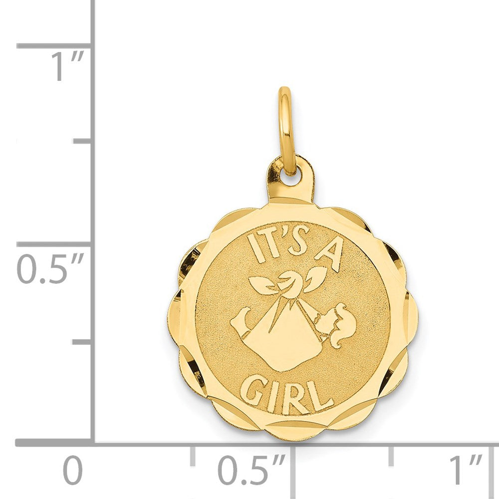 Polished IT'S A GIRL Scalloped Engravable Disc Charm - WBC