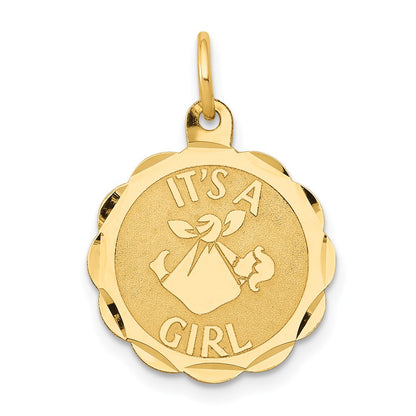 Polished IT'S A GIRL Scalloped Engravable Disc Charm - WBC