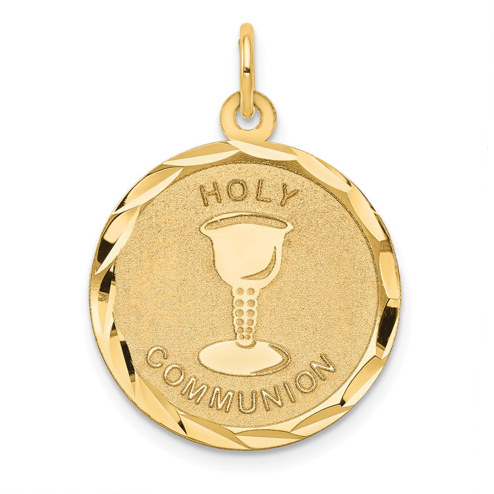 Polished and Satin Solid HOLY COMMUNION Diamond-cut Edge Round Disc Pendant - WBC