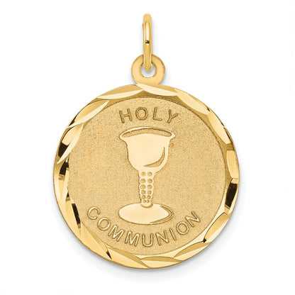 Polished and Satin Solid HOLY COMMUNION Diamond-cut Edge Round Disc Pendant - WBC