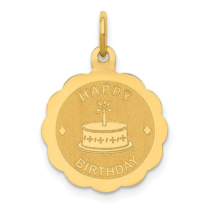 Polished Satin HAPPY BIRTHDAY with Cake Engravable Disc Charm - WBC