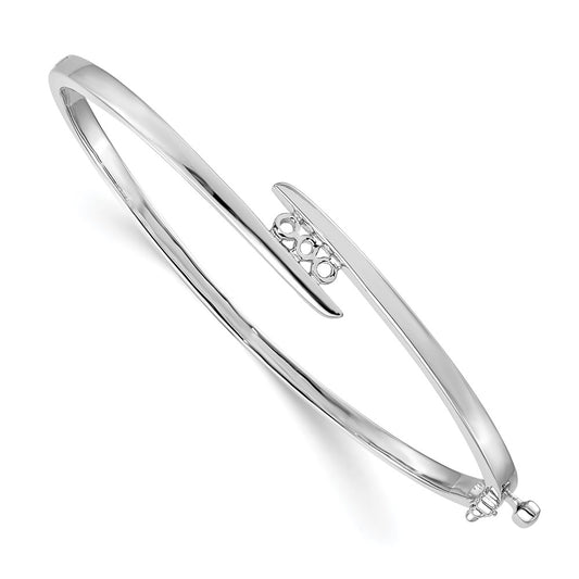 Holds 1/3 carat 3- Round Stones Hinged Oval Bangle Bracelet Mounting - WBC