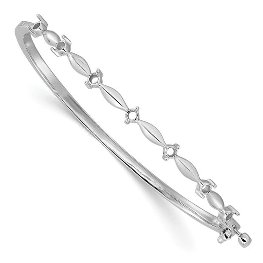 Holds 1/2 carat 7- Round Stones Hinged Oval Bangle Bracelet Mounting - WBC