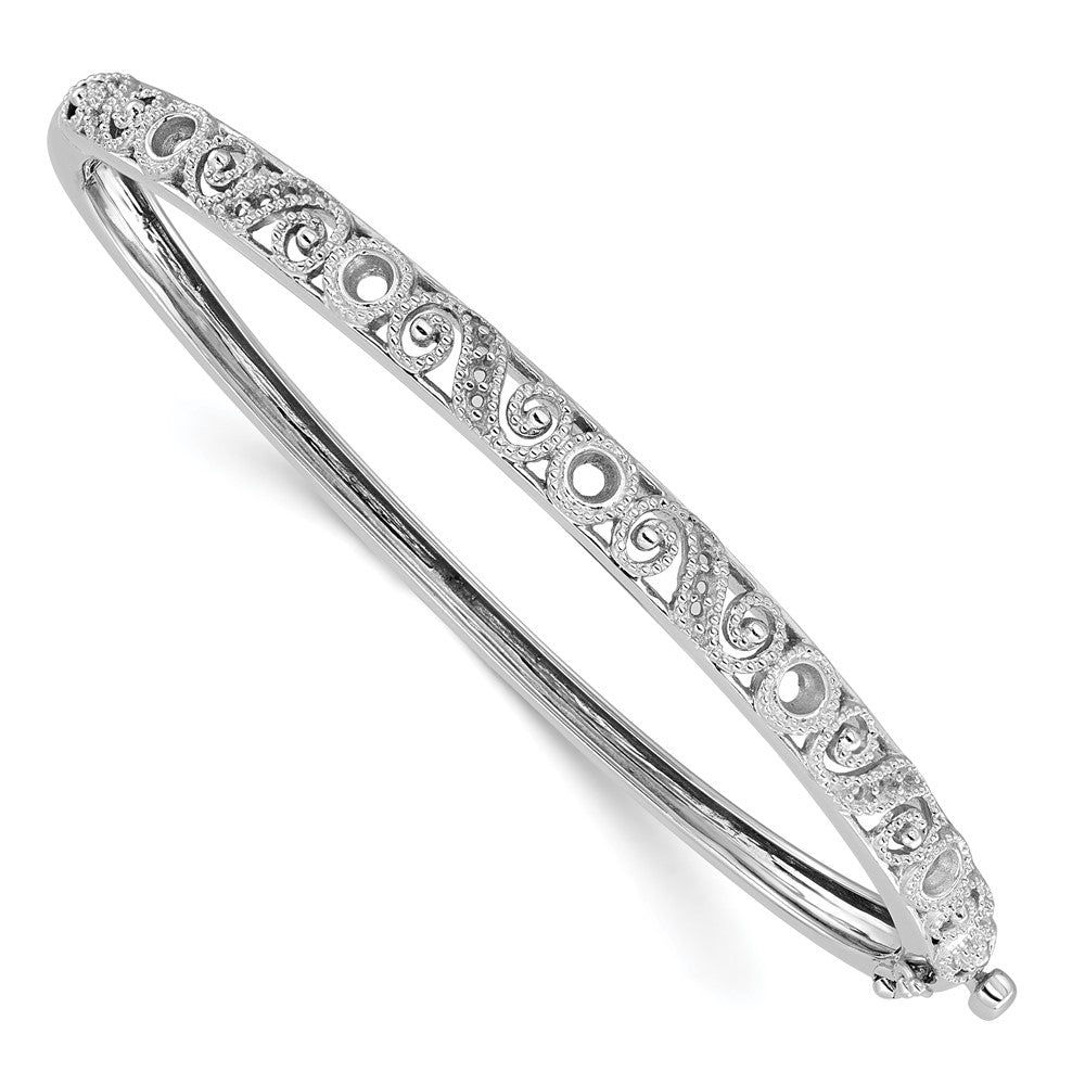 Swirl Design Holds 3/4 carat (5-/6-/12- Round Stones) Hinged Oval Bangle Mounting - WBC