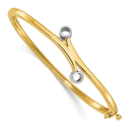 Two-tone Holds 1/2 carat 2- Round Stones Hinged Oval Bangle Bracelet Mounting - WBC