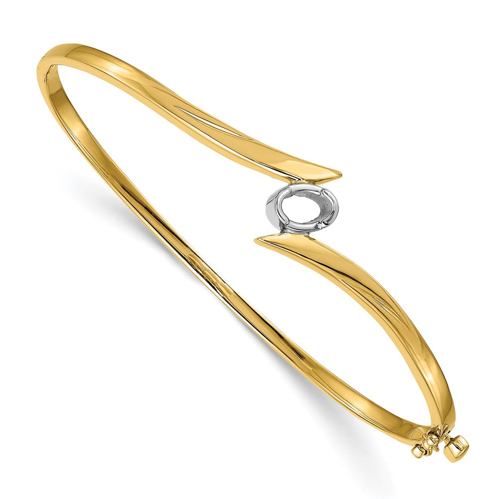 Two-tone Holds 3/8 carat Oval Stone Hinged Oval Bangle Bracelet Mounting - WBC